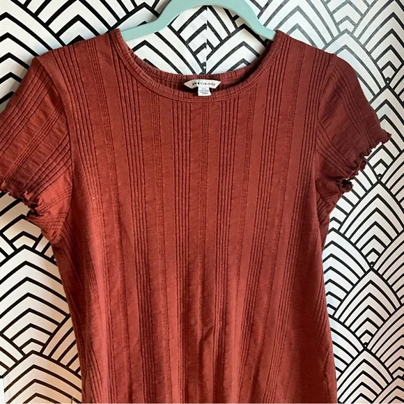 American eagle Rib t-shirt dress shirt sleeve rust 2000s - Picture 3 of 3